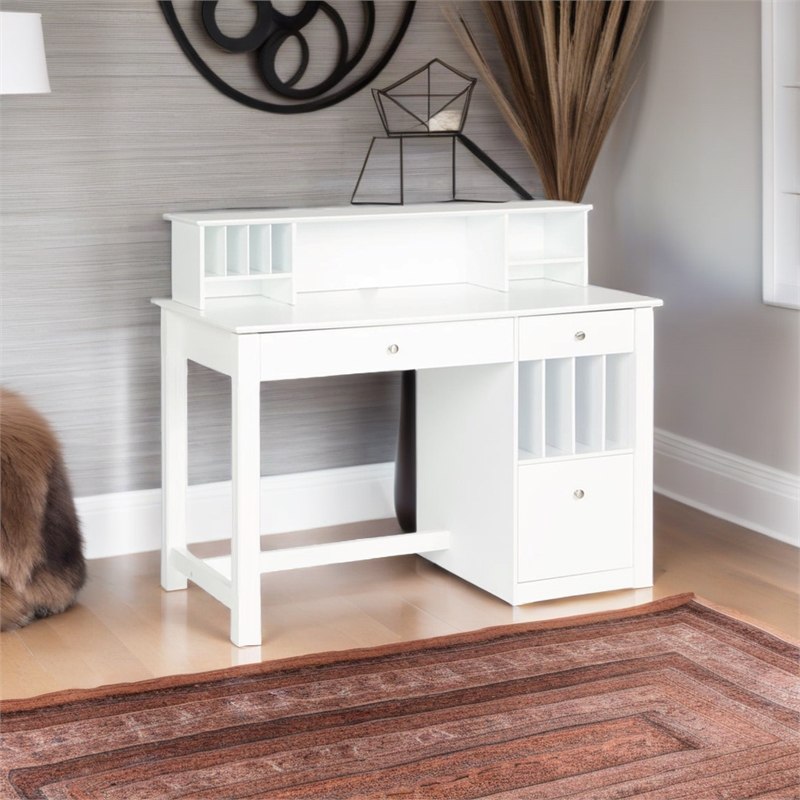 Pemberley Row MDF Engineered Wood and Solid Wood White Desk Rectangular Hutch 48