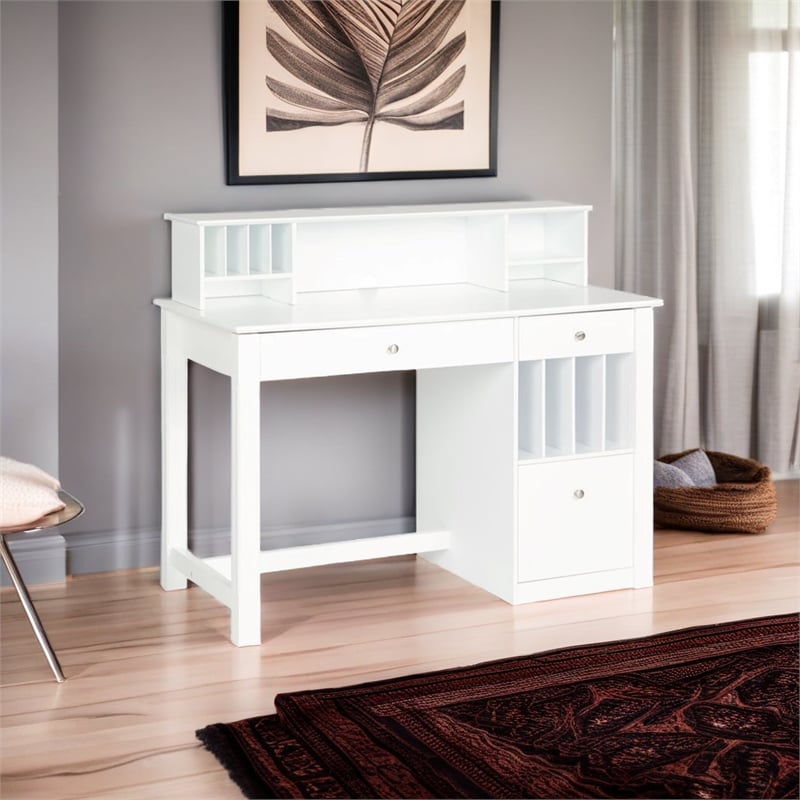 Pemberley Row MDF Engineered Wood and Solid Wood White Desk Rectangular Hutch 48