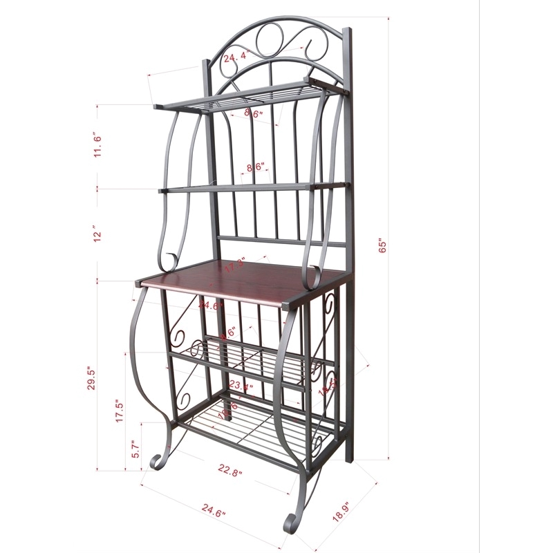 Pemberly Row 5-Shelf Transitional Metal & Wood Rack in Black