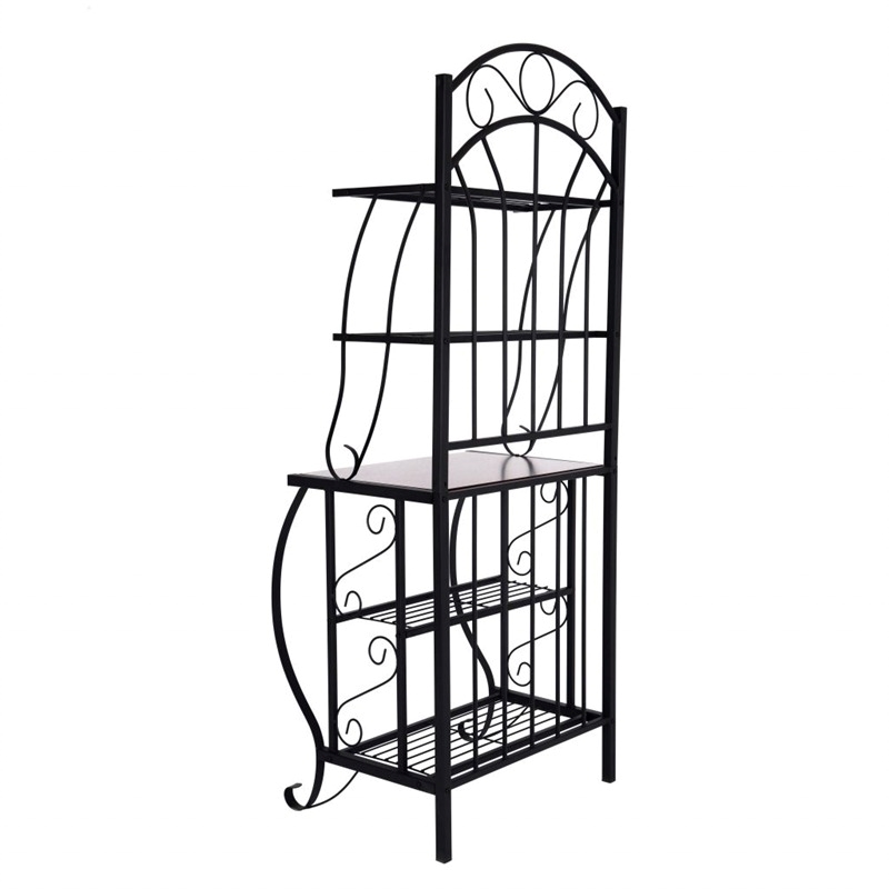 Pemberly Row 5-Shelf Transitional Metal & Wood Rack in Black
