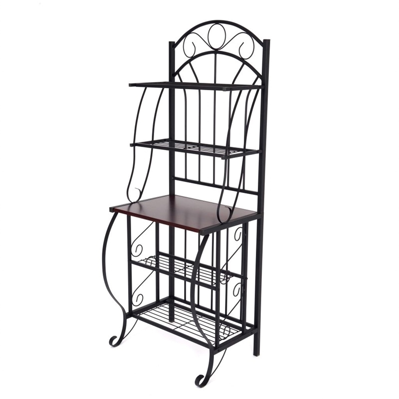 Pemberly Row 5-Shelf Transitional Metal & Wood Rack in Black