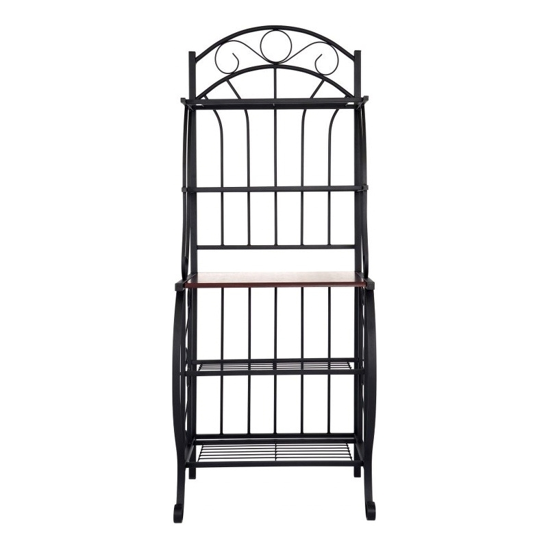 Pemberly Row 5-Shelf Transitional Metal & Wood Rack in Black