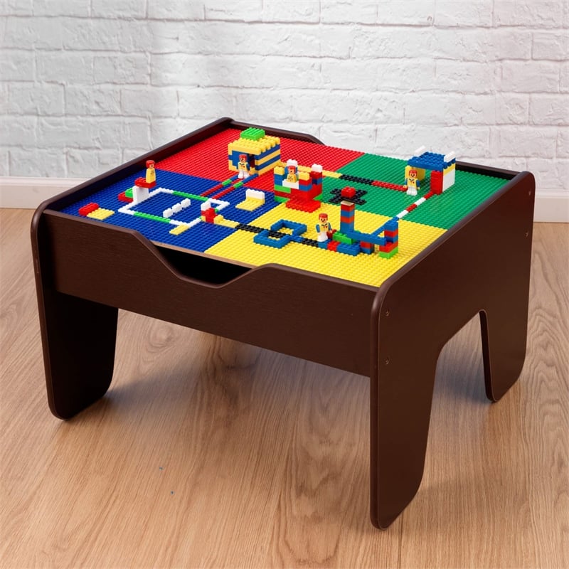 Pemberly Row 2-in-1 Activity Table with Lego and Train Set in Espresso