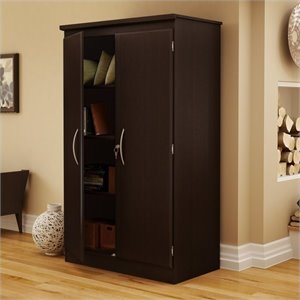 Pemberly Row Storage Cabinet Linen Cabinet with Shelves in Cinnamon Cherry Pantry Cabinet