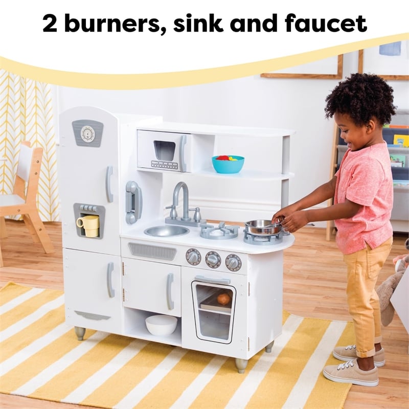 Pemberly Row Wood White Vintage Play Kitchen in Multi-Color Finish