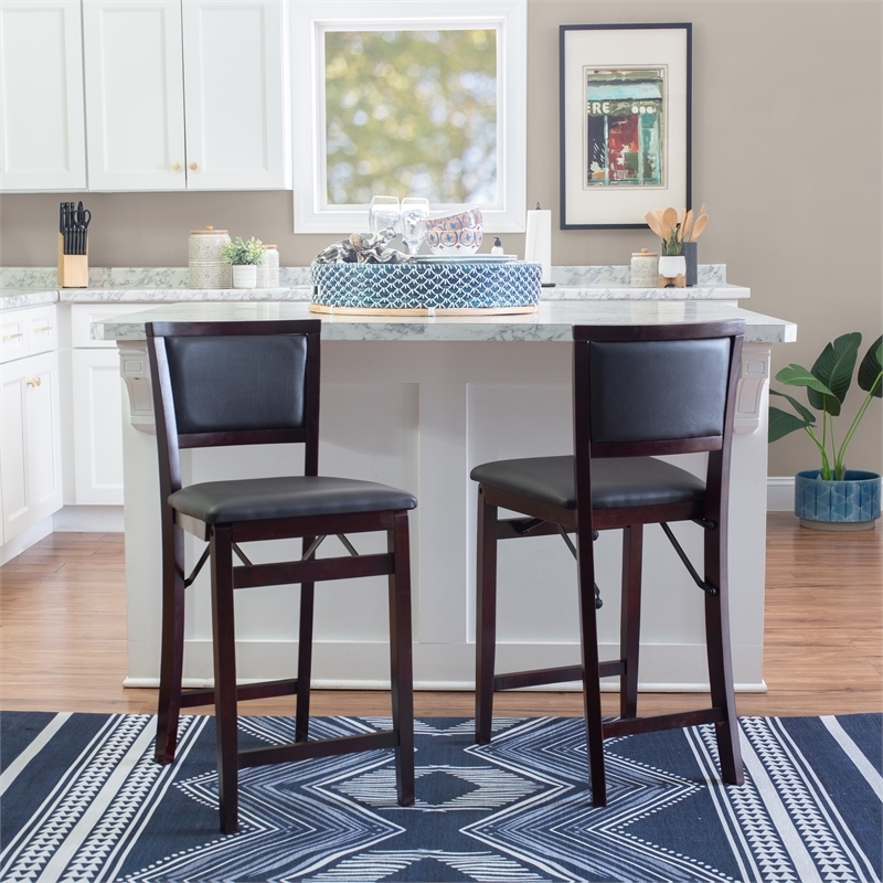 Pemberley Row Wood Merlot Bar Stool Square Footrest Pre-Assembled 37