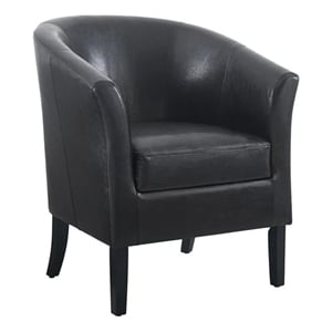 Pemberly Row 19.75&quot Contemporary Faux Leather Barrel Club Chair in Black