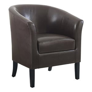Pemberley Row Faux Leather Brown Club Chair Barrel Stain Resistant 33&quotH Unassembled
