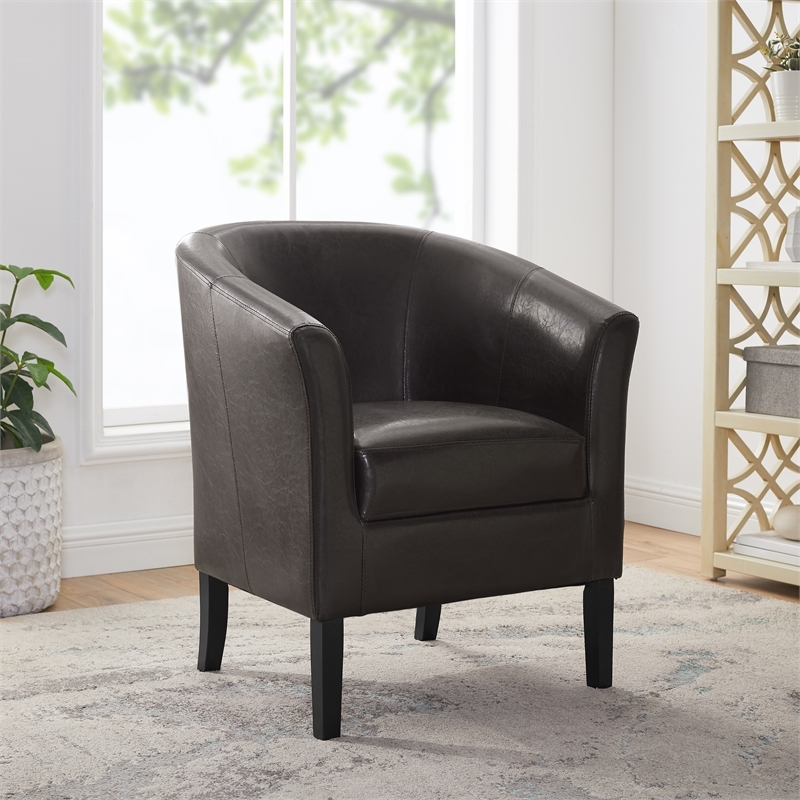 Pemberley Row Faux Leather Brown Club Chair Barrel Stain Resistant 33