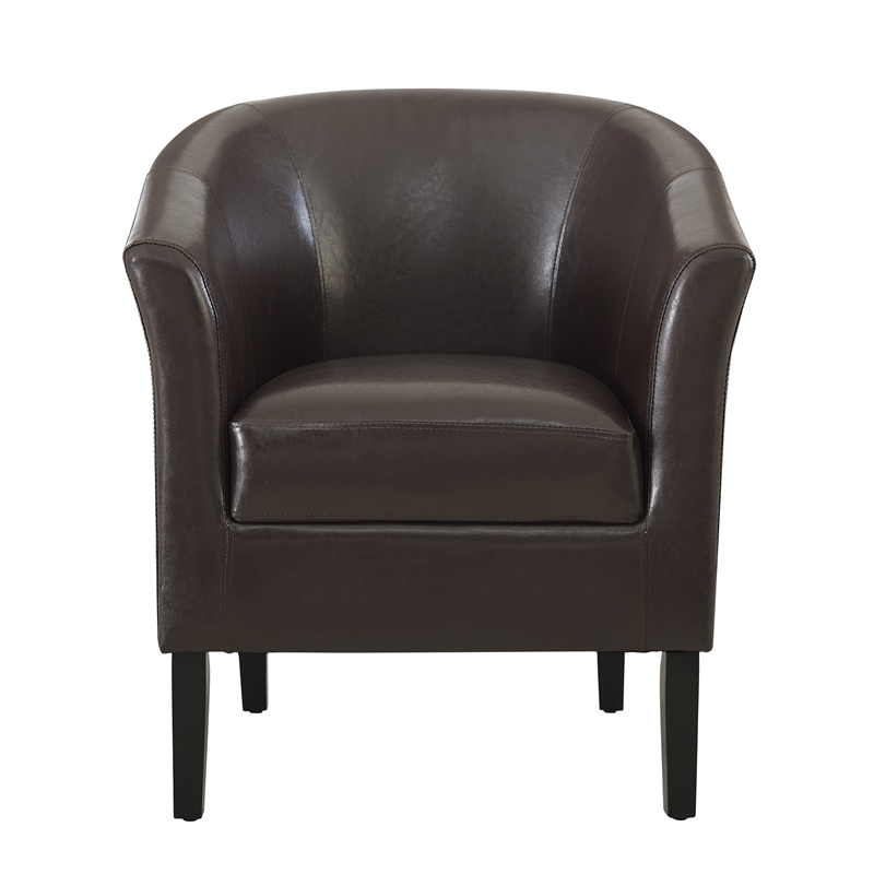 Pemberley Row Faux Leather Brown Club Chair Barrel Stain Resistant 33