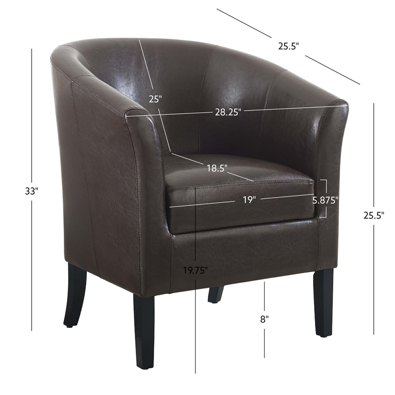 Pemberley Row Faux Leather Brown Club Chair Barrel Stain Resistant 33
