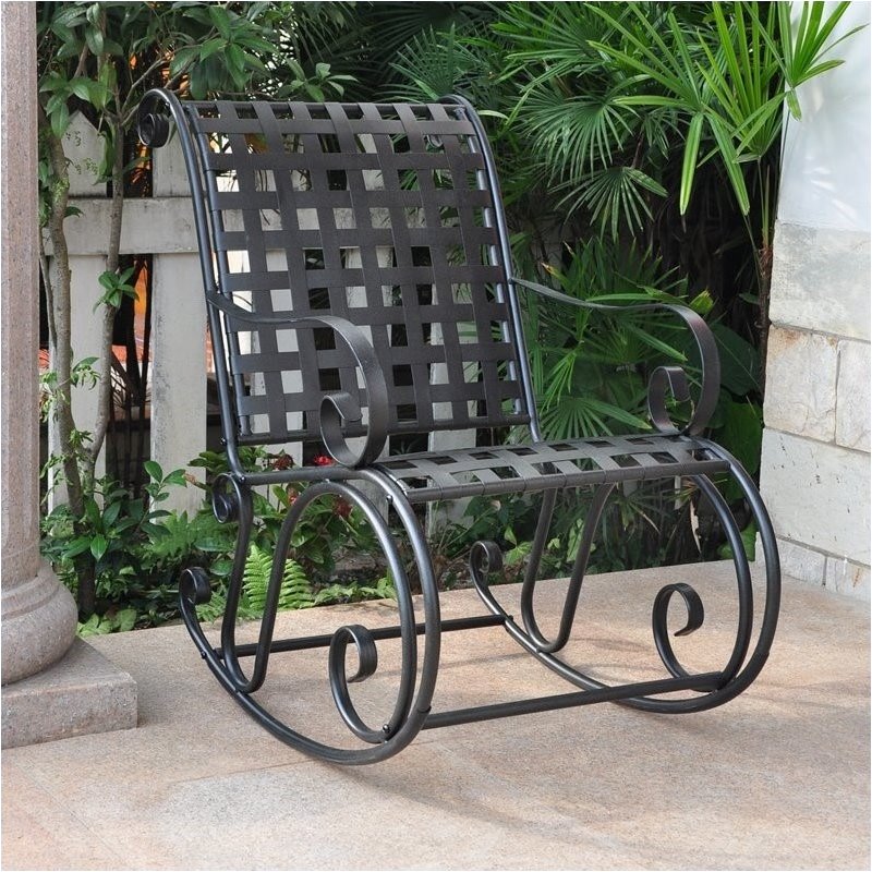 Pemberley Row Powder Coated Iron Antique Black Patio Rocking Chair High Back Water Resistant Unassembled
