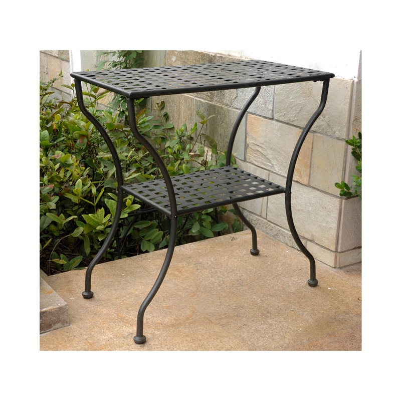Pemberley Row Wrought Iron Antique Black Patio Table Rectangular Weatherproof 28