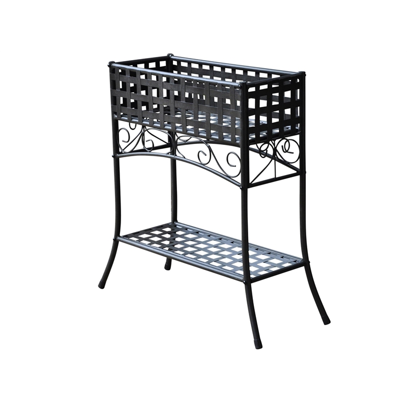 Pemberley Row Iron Black Outdoor Plant Stand Rectangular Waterproof UV Resistant 30
