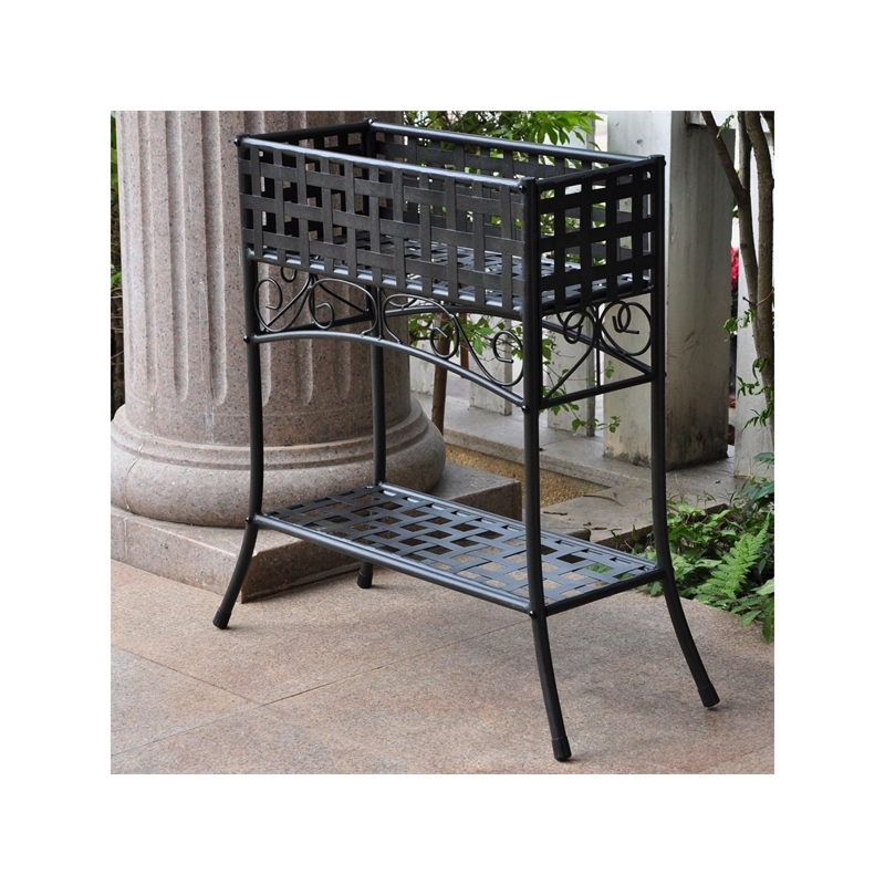 Pemberley Row Iron Black Outdoor Plant Stand Rectangular Waterproof UV Resistant 30
