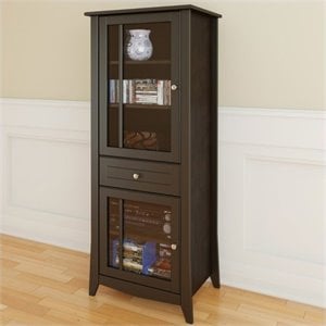 Pemberly Row Storage Cabinet Linen Cabinet with Shelves in Cinnamon Cherry Pantry Cabinet