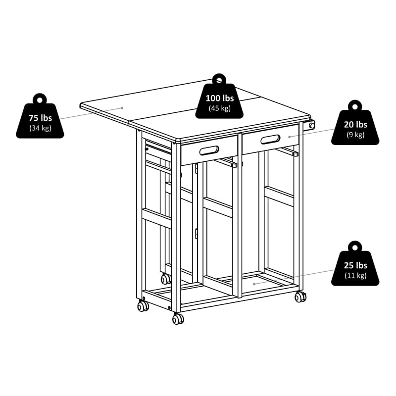 Pemberly Row Solid Wood Space Saver Dinette Set with 2 Square Stools in Teak