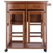 Pemberly Row Solid Wood Space Saver Dinette Set with 2 Square Stools in Teak