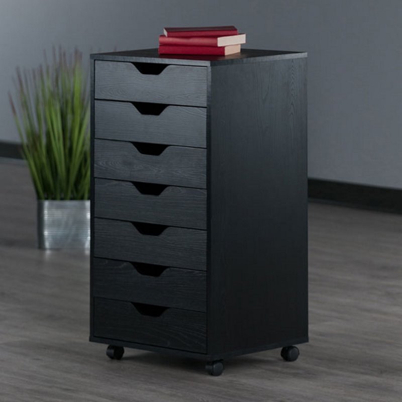Pemberly Row 7-Drawer Modern Composite Wood Storage Cabinet in Black