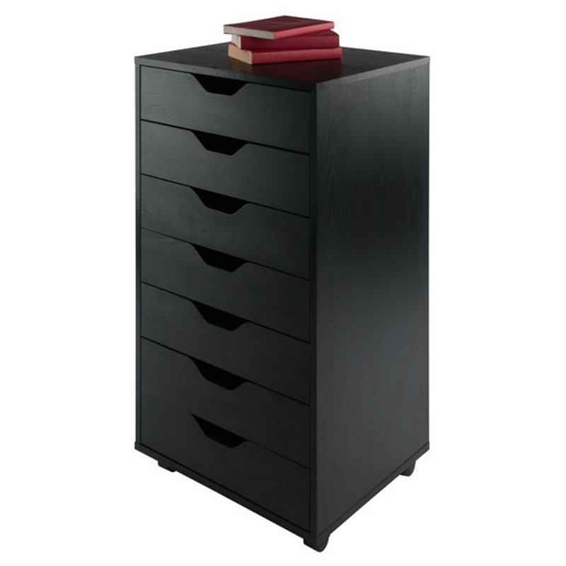 Pemberly Row 7-Drawer Modern Composite Wood Storage Cabinet in Black