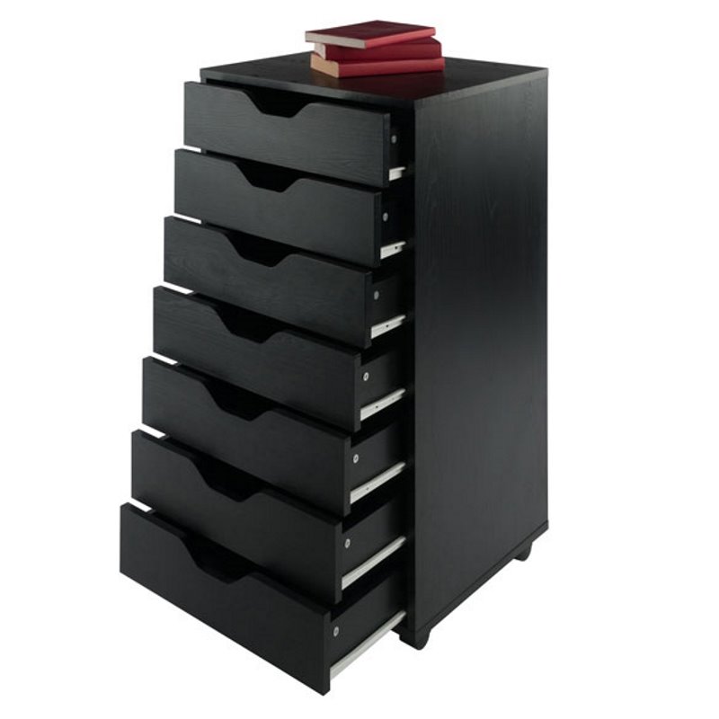 Pemberly Row 7-Drawer Modern Composite Wood Storage Cabinet in Black