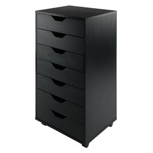 Pemberly Row 7-Drawer Modern Composite Wood Storage Cabinet in Black