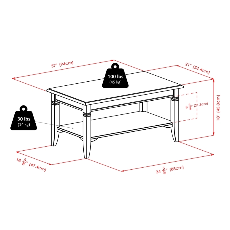 Pemberly Row Transitional Solid Wood Coffee Table in Cappuccino