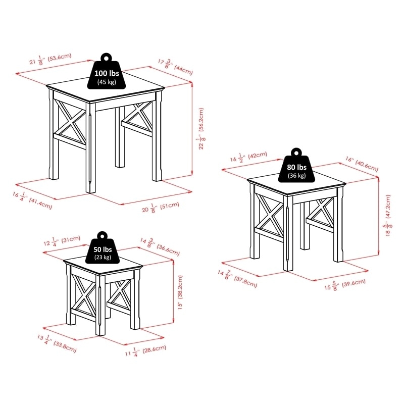 Pemberly Row 3-Piece Transitional Solid Wood Nesting Table in Cappuccino