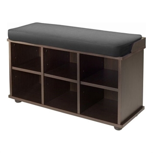 Pemberly Row 19.17&quot Solid Wood Bench with Cushion Seat in Dark Espresso/Black