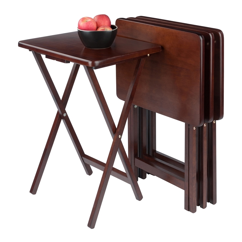 Pemberly Row Rectangle Transitional Solid Wood TV Table in Walnut (Set of 4)