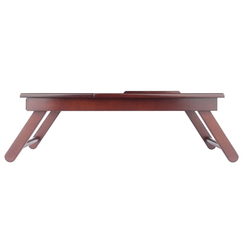 Pemberly Row Solid Wood Lap Desk Flip Top w/ Drawer and Foldable Legs in Walnut