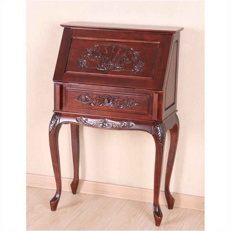 Pemberly Row Small Secretary Desk in Dual Walnut