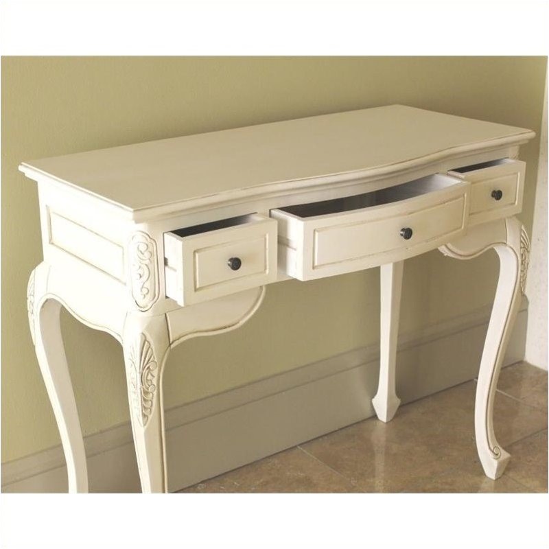 Pemberley Row Hardwood Antique White Vanity Desk Rectangular Hand Carved 36.8