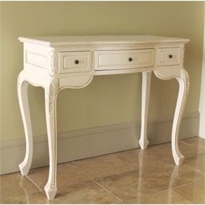 Pemberley Row Hardwood Antique White Vanity Desk Rectangular Hand Carved 36.8&quot W x 16.5&quot D x 31&quot H