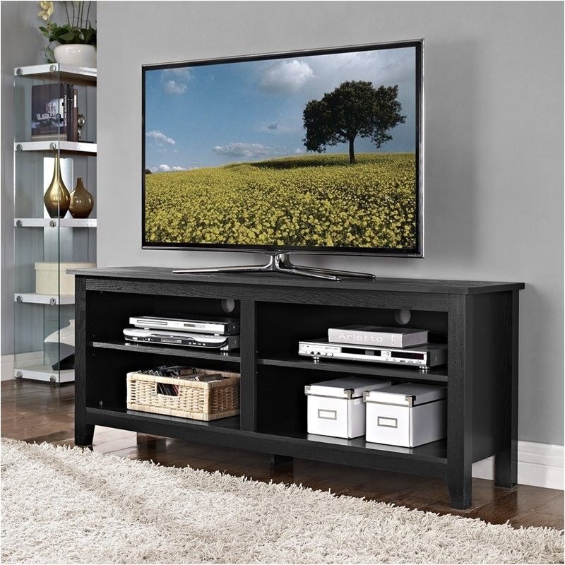 Pemberley Row MDF Black TV Console Rectangular Adjustable Shelving 58