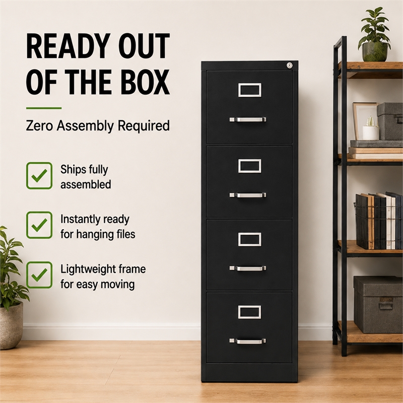 Pemberley Row Metal Black Filing Cabinet Vertical Lockable 52