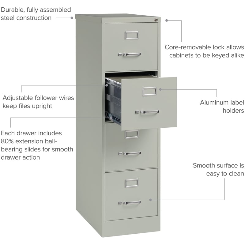 Pemberly Row Metal Gray Filing Cabinet Vertical 4-Drawers 52