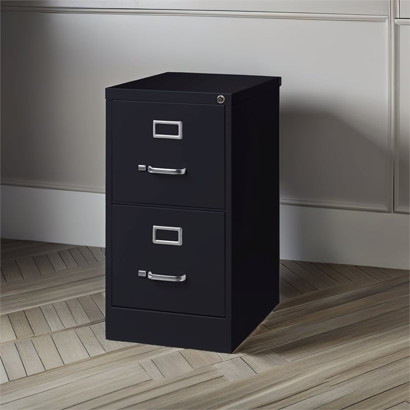 Pemberly Row Modern 2-Drawers Vertical Black Metal Filing Cabinet Pre-assembled