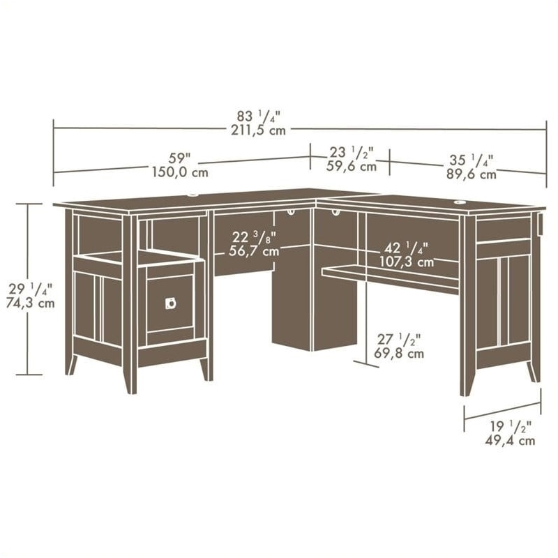 Pemberley Row Manufactured Wood Dover Oak Slate L-Shaped Desk Cable Management 59