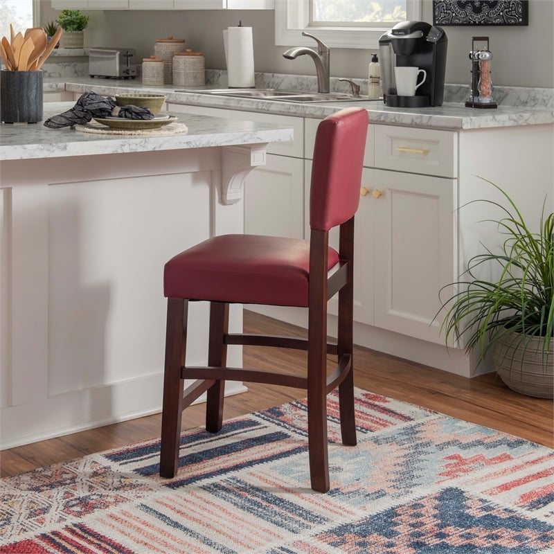Pemberley Row Faux Leather Dark Red Counter Stool Rectangular Foam Padded Seat 24