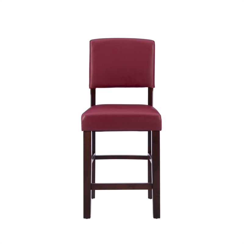 Pemberley Row Faux Leather Dark Red Counter Stool Rectangular Foam Padded Seat 24