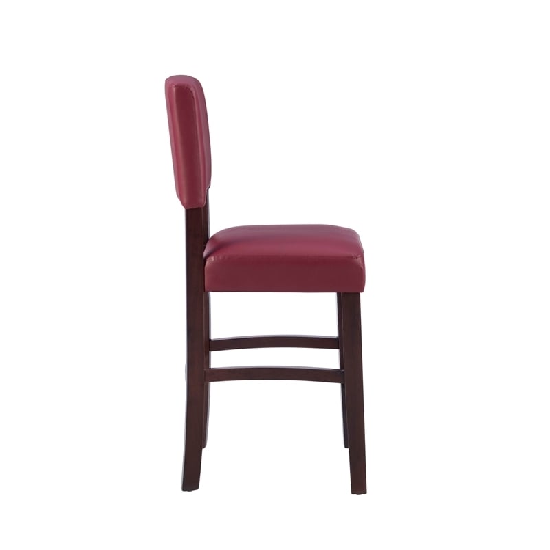 Pemberley Row Faux Leather Dark Red Counter Stool Rectangular Foam Padded Seat 24