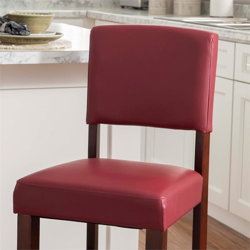 Pemberley Row Faux Leather Dark Red Counter Stool Rectangular Foam Padded Seat 24
