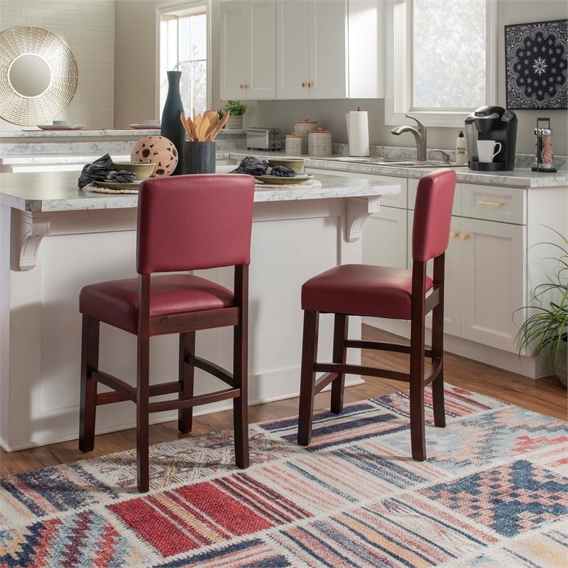 Pemberley Row Faux Leather Dark Red Counter Stool Rectangular Foam Padded Seat 24