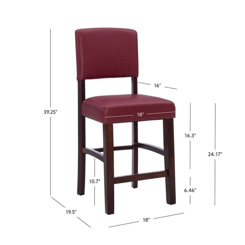 Pemberley Row Faux Leather Dark Red Counter Stool Rectangular Foam Padded Seat 24