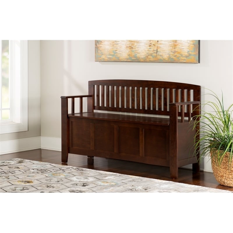 Pemberley Row Rubberwood Walnut Brown Storage Bench Rectangular Flip Top 50