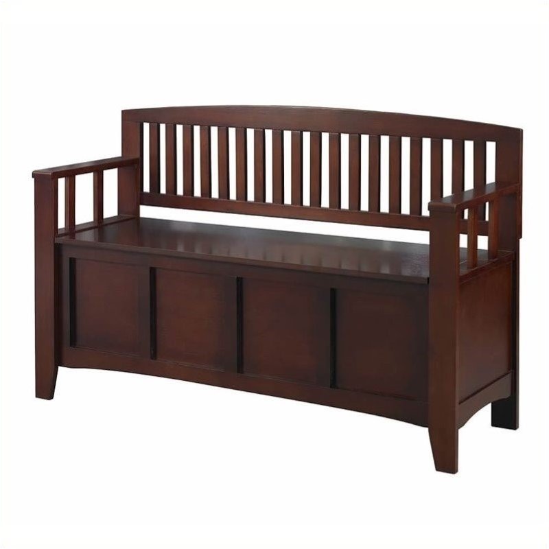 Pemberley Row Rubberwood Walnut Brown Storage Bench Rectangular Flip Top 50