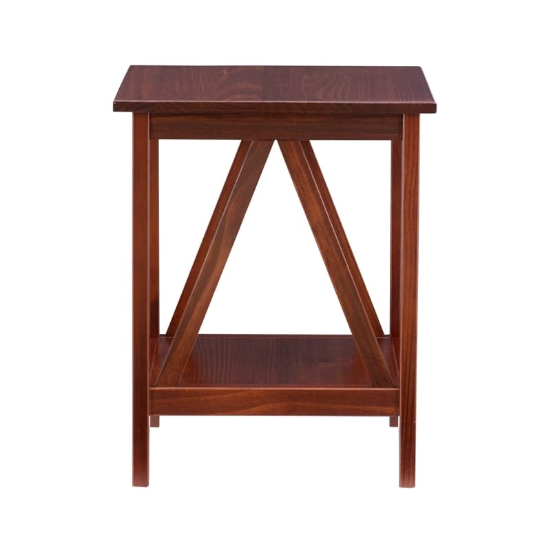 Pemberly Row Solid Ellotis Pine Wood End Table in Antique Tobacco Brown