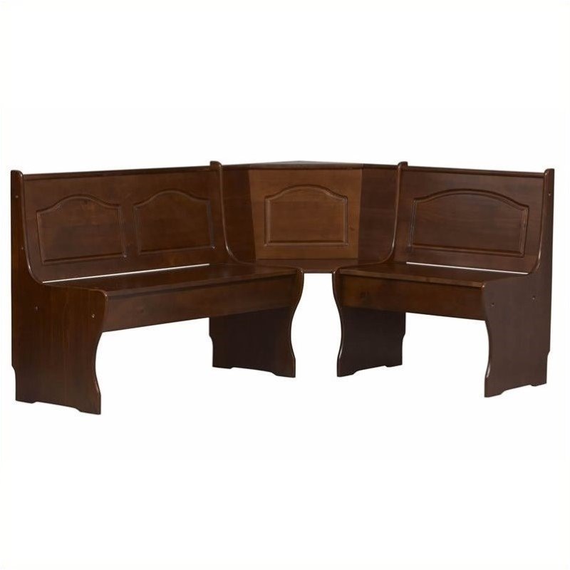 Pemberley Row Pine and MDF Walnut Dining Nook Corner Unit Rectangular Under Seat Storage 67.5