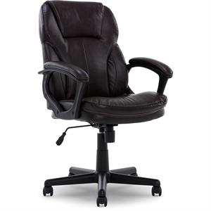 Pemberly Row Traditional Faux Leather Managers Office Chair in Chestnut Brown